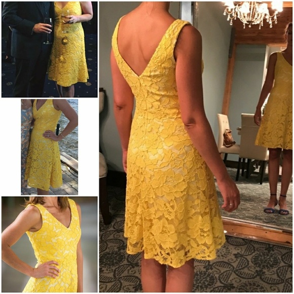 Monique Lhuillier Dresses & Skirts - NWT Monique Lhuillier Yellow Lace Cocktail Dress